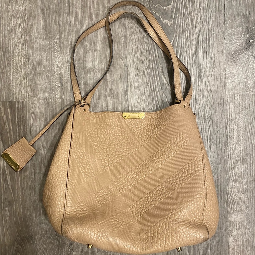 Burberry Canterbury Tote Grain Check Leather  Black Embossed Small